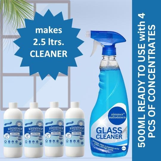 Glass Cleaner(500ml) + 4x50ml Concentrates- makes 2.5 Ltrs. Cleaner