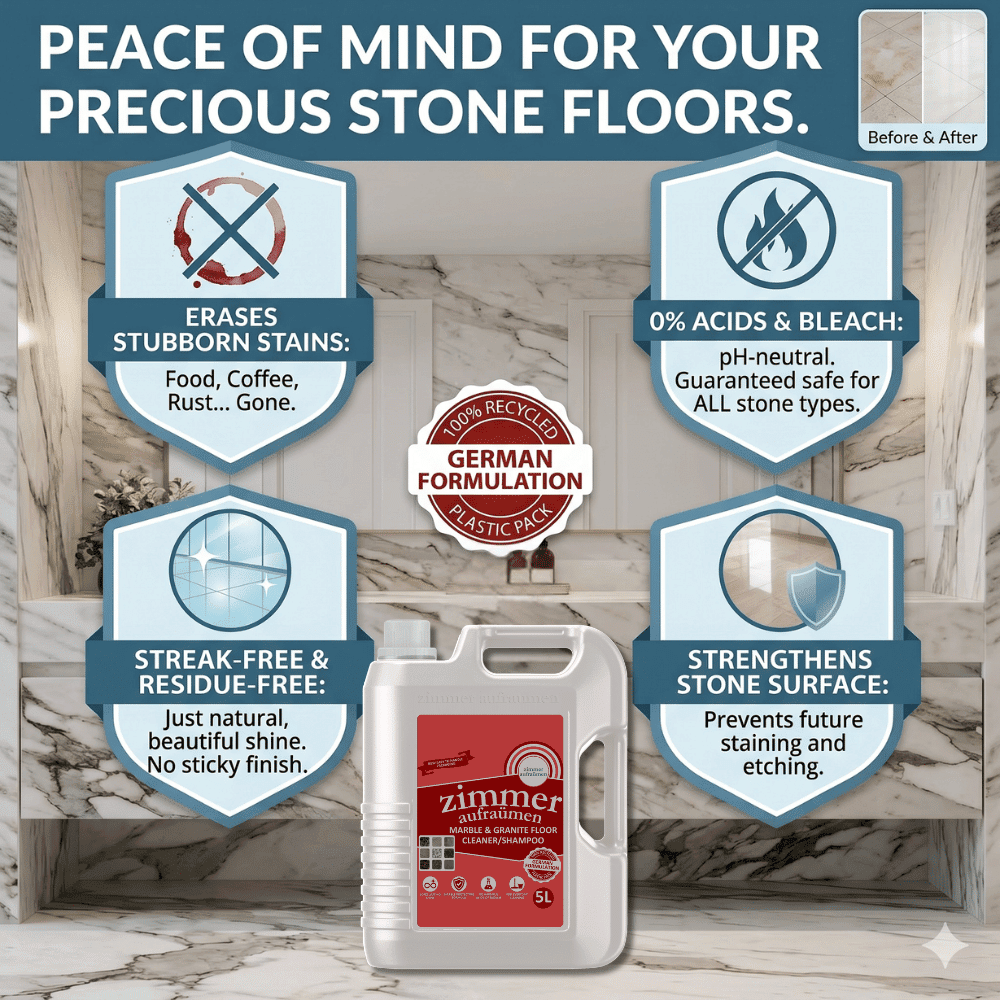 Zimmer Aufraumen Powerful Marble Cleaner Shampoo 5 Litre | pH Neutral & Acid-Free Liquid for Italian Marble, Granite & Natural Stone Floors - Image 2