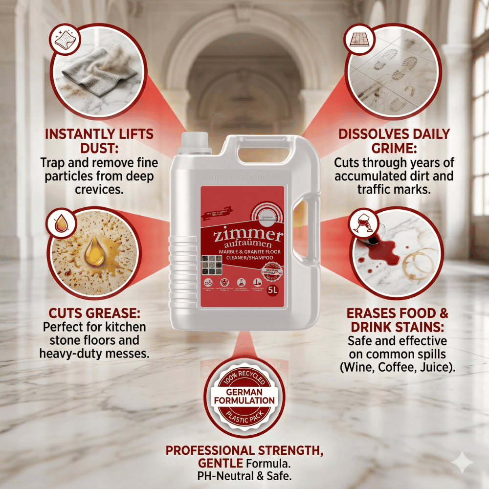 Zimmer Aufraumen Powerful Marble Cleaner Shampoo 5 Litre | pH Neutral & Acid-Free Liquid for Italian Marble, Granite & Natural Stone Floors - Image 4