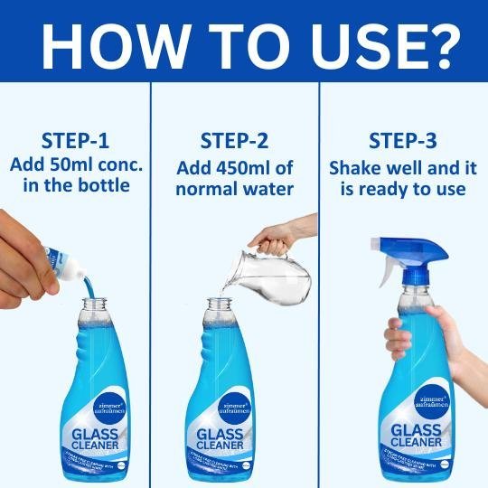 Glass Cleaner(500ml) + 4x50ml Concentrates- makes 2.5 Ltrs. Cleaner - Image 3