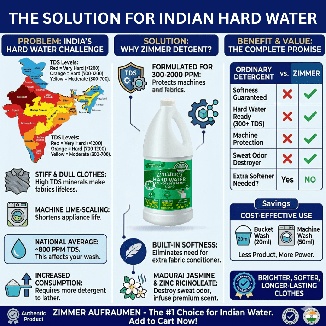 Hard Water Detergent Liquid- 2L | Mineral Lock Technology | with Madurai Jasmine Hydrosol & Zinc Ricinoleate | Best for Front & Top Load Machines - Image 3