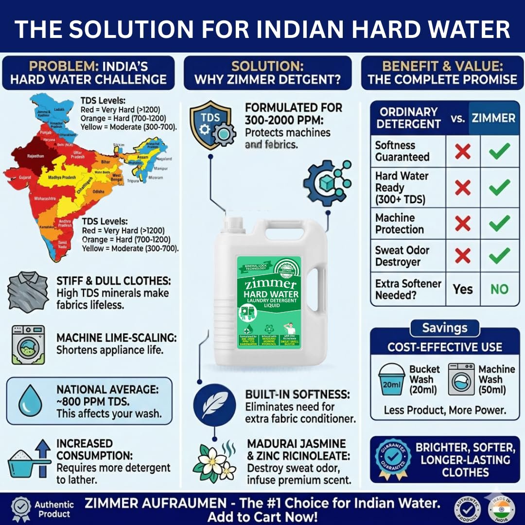 Hard Water Detergent Liquid- 5L | Mineral Lock Technology | with Madurai Jasmine Hydrosol & Zinc Ricinoleate | Best for Front & Top Load Machines - Image 3