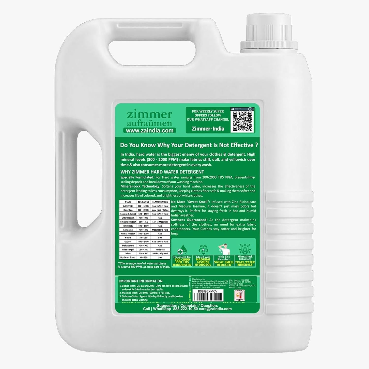 Hard Water Detergent Liquid- 5L | Mineral Lock Technology | with Madurai Jasmine Hydrosol & Zinc Ricinoleate | Best for Front & Top Load Machines - Image 2