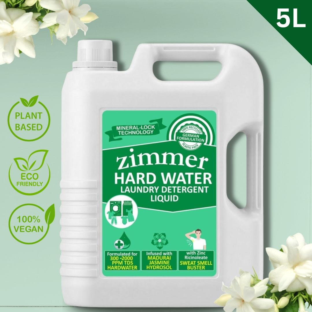 Hard Water Detergent Liquid- 5L | Mineral Lock Technology | with Madurai Jasmine Hydrosol & Zinc Ricinoleate | Best for Front & Top Load Machines