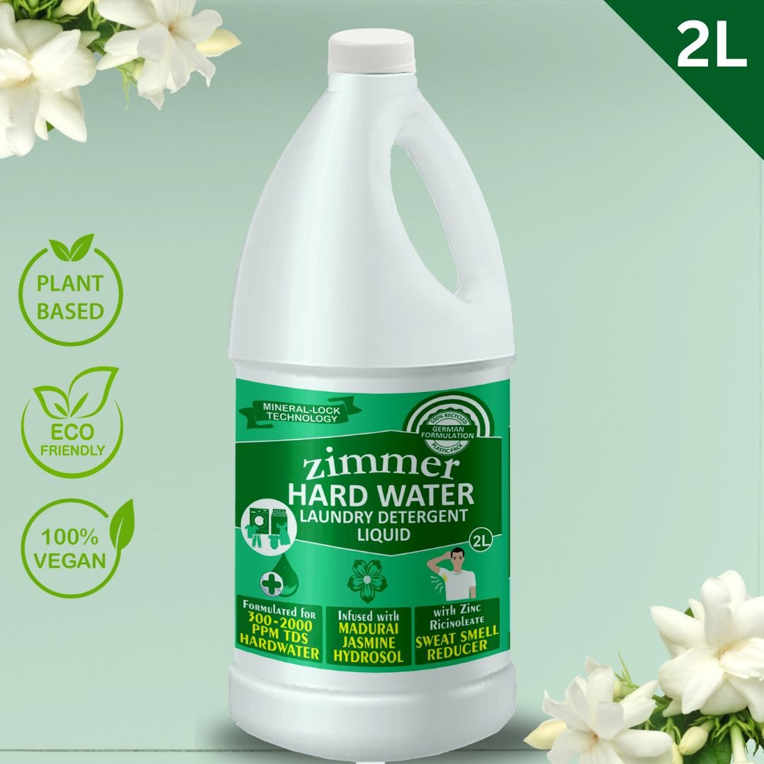 Hard Water Detergent Liquid- 2L | Mineral Lock Technology | with Madurai Jasmine Hydrosol & Zinc Ricinoleate | Best for Front & Top Load Machines